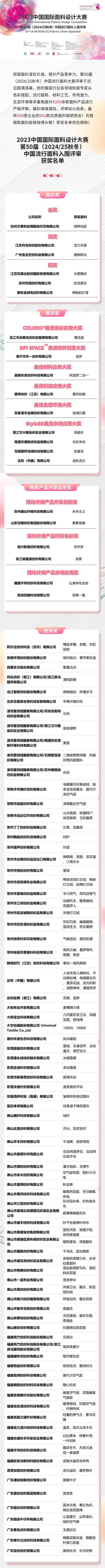 重磅揭曉！第50屆（2024/25秋冬）中國流行面料入圍評審獲獎名單公布！